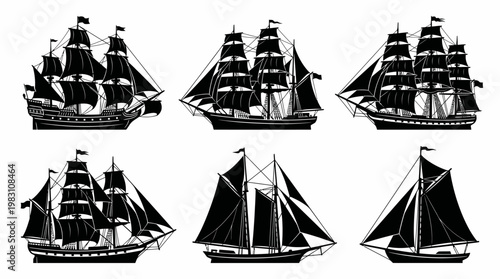 Vector sailing ships illustration tall masts sails maritime exploration clipper vessels naval history ocean trade classic marine voyage traditional architecture nautical heritage vector graphic artwor