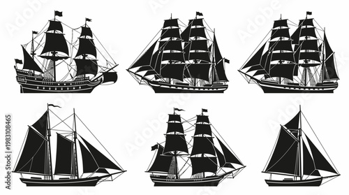 Vector sailing ships illustration tall masts sails maritime exploration clipper vessels naval history ocean trade classic marine voyage traditional architecture nautical heritage vector graphic artwor