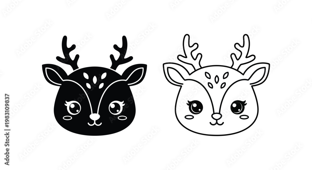 Fototapeta premium Cute Deer Skull Face Art Minimalist Designs Vector