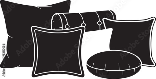 Modern black decorative cushions and ottoman set for contemporary living spaces