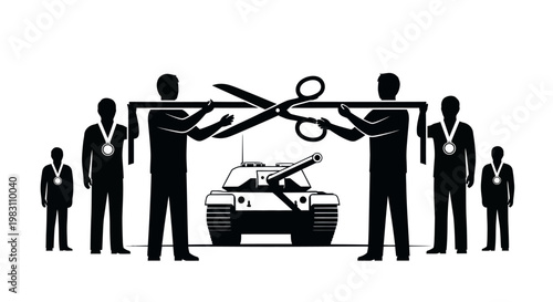 Ribbon Cutting Ceremony with Tank: Symbolizing Military Industrial Complex or Defense Industry Launch