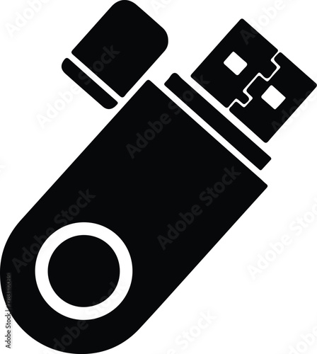Silhouette black icon of a portable USB flash drive storage vector design