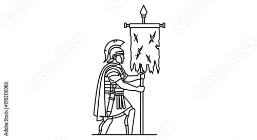 Roman Soldier Holding Tattered Banner