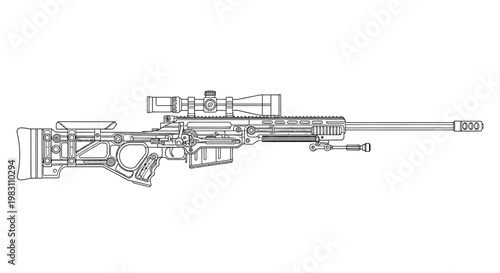 Sniper Rifle Blueprint - Detailed Technical Drawing of a Precision Firearm