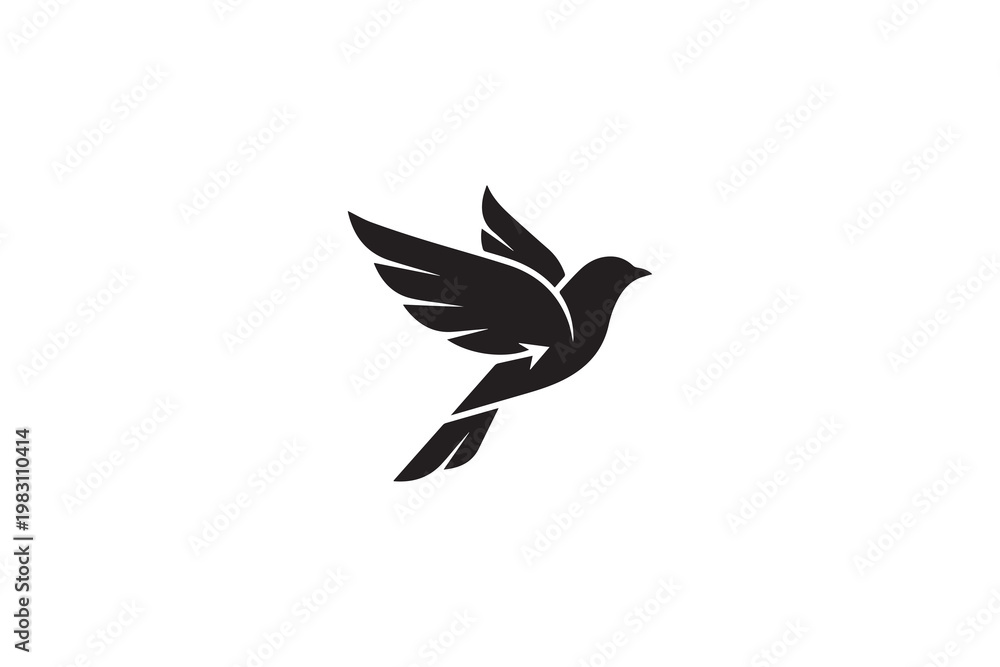 Obraz premium Minimalist flying bird silhouette logo for creative agency and modern freedom brand identity
