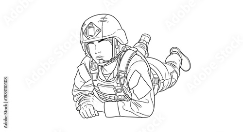 Soldier crawling in tactical gear, military training, combat readiness, army, defense