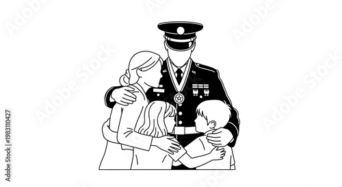 Soldier Hugging Family, Military Homecoming, Love and Support