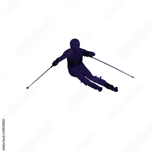 Silhouette of Skier on White Background.