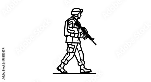 Soldier Walking with Rifle, Military Action Silhouette, Combat Ready