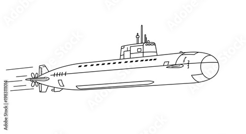 Submarine Underway, Propulsion System Engaged, Underwater Vessel in Motion