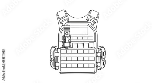 Tactical Vest Line Drawing - Military Gear Outline