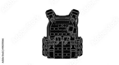 Tactical Vest Black Icon Silhouette, Military Body Armor, Protective Gear Vector Illustration