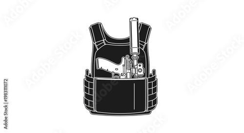 Tactical Vest with Handgun and Suppressor - Security, Protection, Law Enforcement Concept