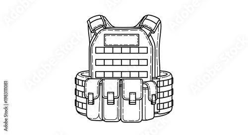 Tactical Vest Outline Drawing, Military Gear, Combat Equipment, Protective Clothing