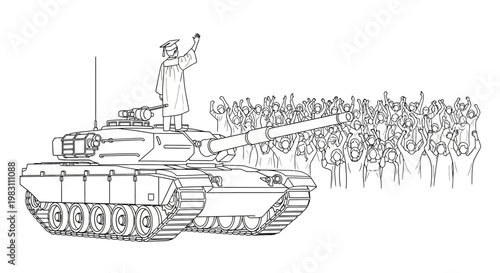 Tank Commander Waving to Crowd, Symbol of Power and Protest