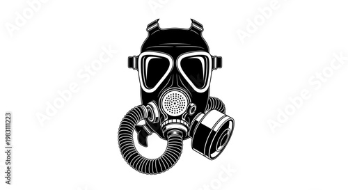 Vintage Gas Mask, Respirator, Protective Equipment, Black and White Illustration