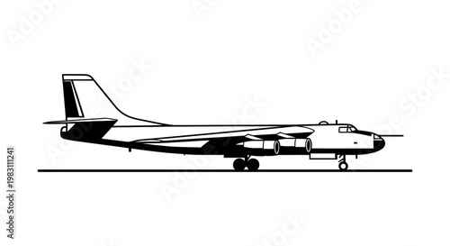 Vintage Military Bomber Aircraft Silhouette Vector Illustration
