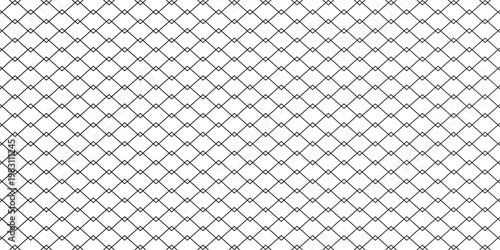 Steel wire chain link fence seamless pattern. Metal lattice with rhombus, diamond shape silhouette. Grid fence background.