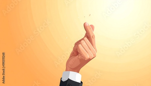 A pointing hand against a vibrant orange gradient background