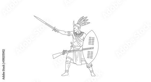 Zulu Warrior with Shield and Spear, Historical African Warrior