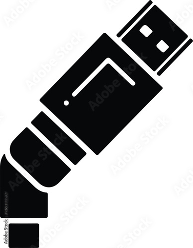 Silhouette USB flash drive connector with cable vector design