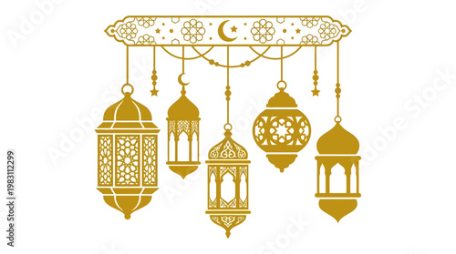 Tableau sur toile Gold Lanterns Hanging Ornate Decoration.