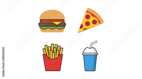 Fast Food Items on White Background.