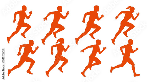 Multiple runners in motion sprinting fast.