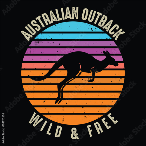 Australian Outback - jumping kangaroo silhouette with vintage wild and free theme