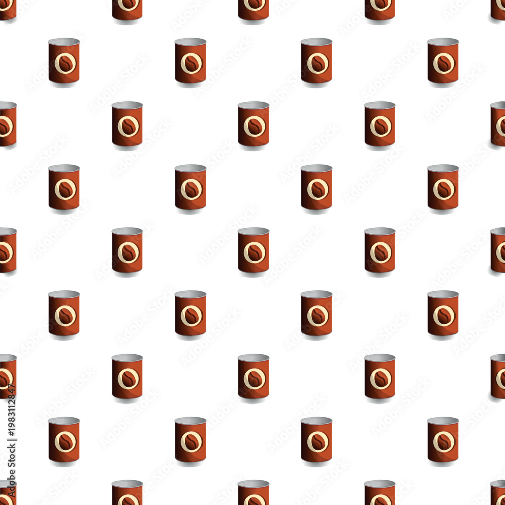 Fototapeta premium Coffee bean cans arranged in a seamless diagonal pattern on a white background