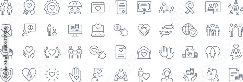 Donation icons Pixel perfect. Charity, finance, team, cooperation, volunteer, charity, foundation, giving, donate