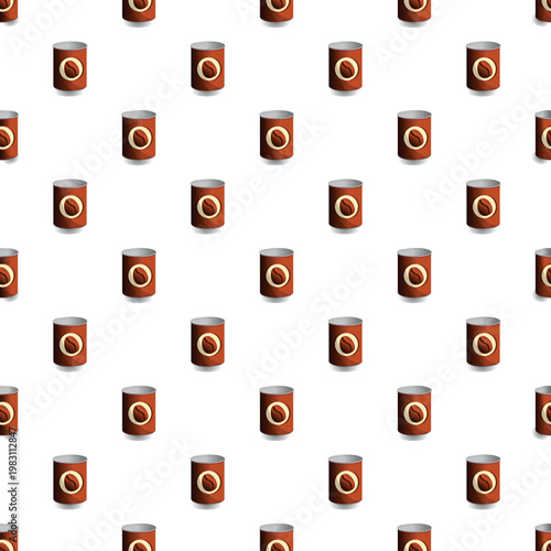 Coffee bean cans arranged in a seamless diagonal pattern on a white background