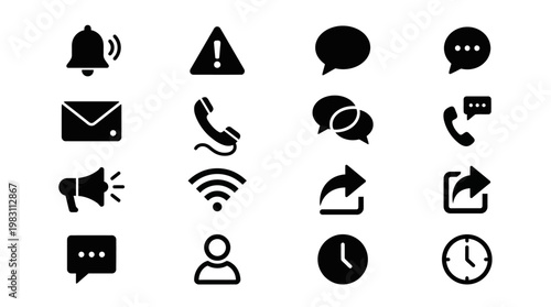 Black icons for communication and technology.