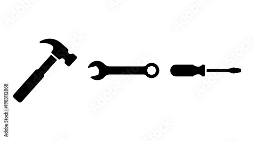 Black silhouette of tools line up.