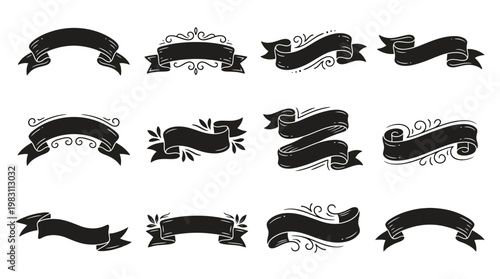 Collection of black ribbons and banners.