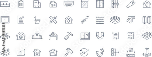 Constructions icons Pixel perfect. repear, plan, wall, engineering