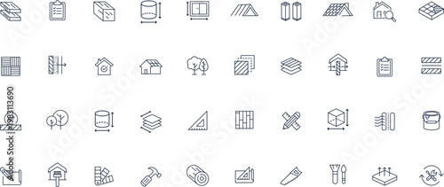 Wood icons set Pixel perfect. Construction, tool, hammer,