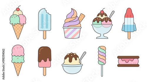 Colorful ice cream dessert sweet treats.