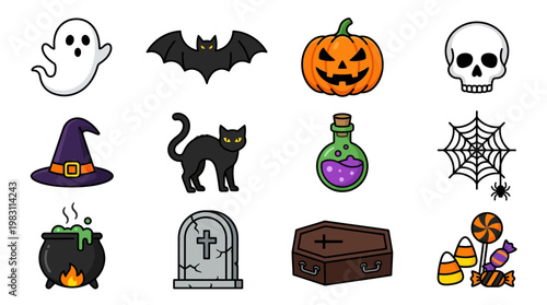 Halloween icons and symbols collection.