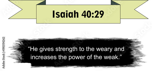 Isaiah 40:29 Bible Verse Banner Yellow Ribbon Black Brush Stroke Quote Scripture Christian Religious Graphic Design Element Vector Illustration Transparent Background