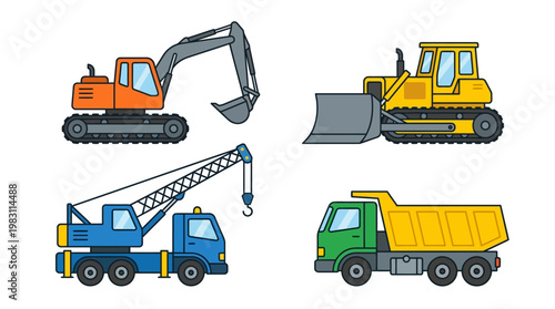 Heavy construction vehicles and equipment.