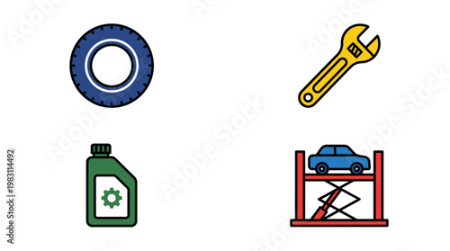 Car maintenance tools and parts.