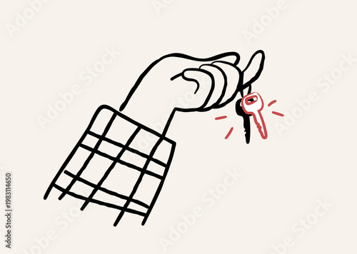 Hand Holding House Keys for Real Estate and New Home Concept Cute Hand Drawn Doodle Vector Illustration