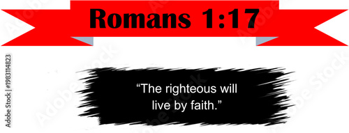 Romans 1:17 Bible Verse Banner Red Ribbon Black Brush Stroke Quote Scripture Christian Religious Graphic Design Element Vector Illustration Transparent Background