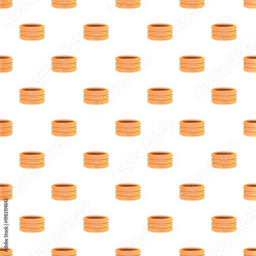 Repeating pattern of terracotta flowerpots on a white background