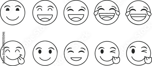 Collection of diverse emoticons expressing various levels of happiness and playful gestures