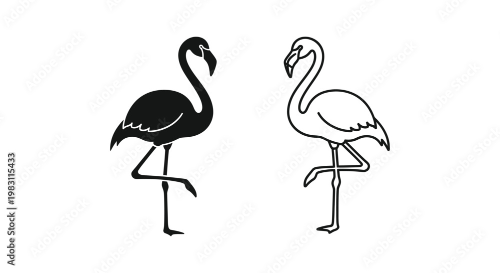 Obraz premium Black and White Flamingo Vector Icons Design Vector