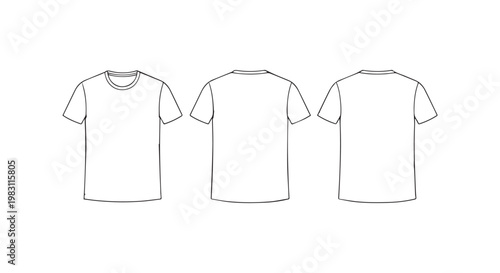 White blank t-shirt mock up template front back and side view casual wear clothing apparel design.