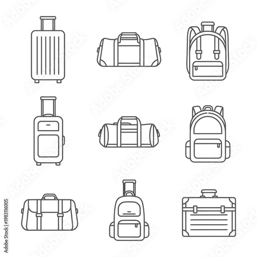 Luggage and bags icon set with duffel bag