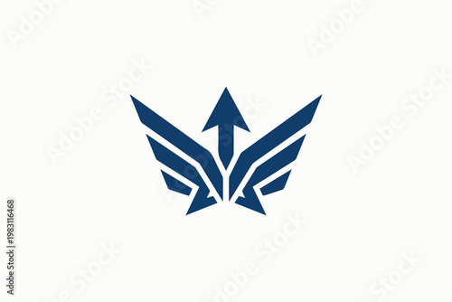 Blue modern wing arrow logo for aviation technology and logistics transport brand identity